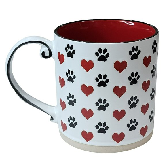 Dog Mom Ceramic Coffee Mug Red Hearts And Black Dog Paws Printed 16 oz - Picture 2 of 16